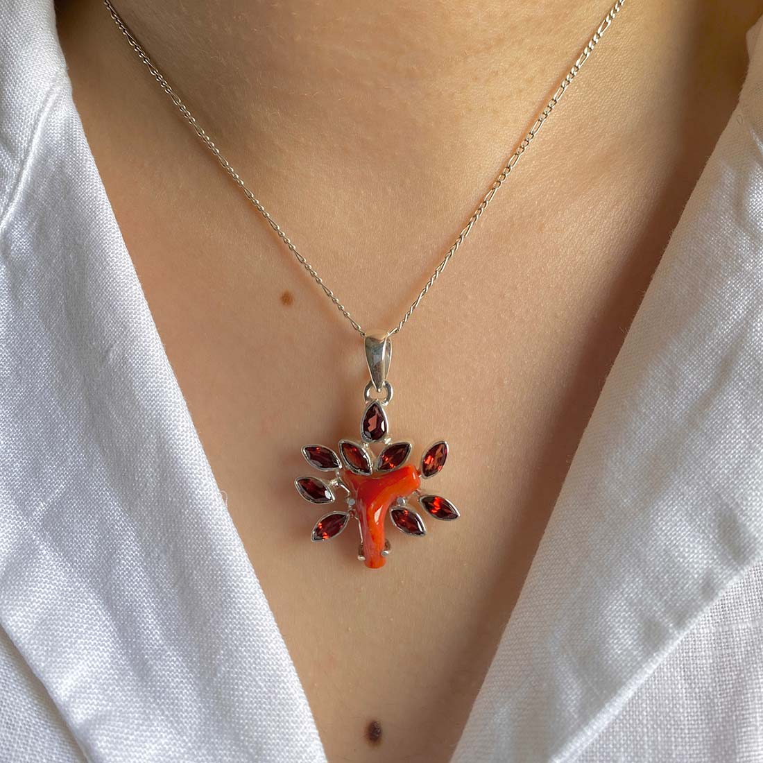 Red Coral & Garnet Pendant-(COR-P-6)